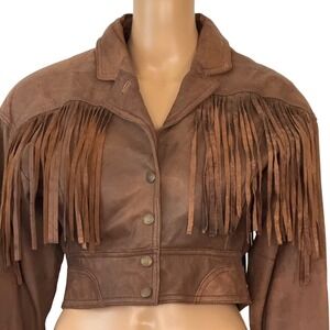 Vintage 1990s Chia Leather Fringe Jacket Women's Size S Brown Western Boho